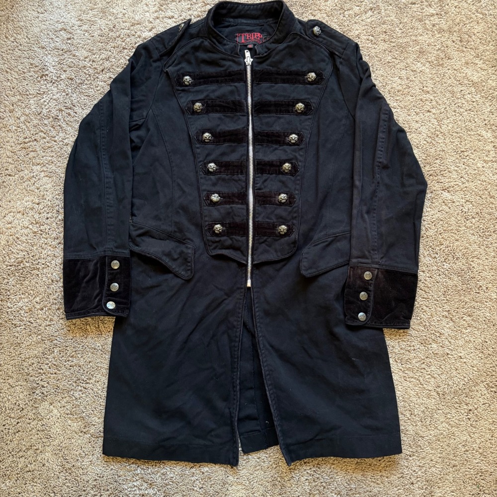 Tripp NYC Black Military Goth Skull Button Jacket Medium Vintage Y2K